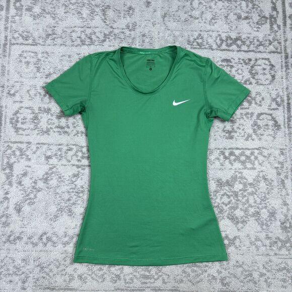 Nike Pro Dri Fit T Shirt Women’s Short Sleeve Tee Scoop Neck Green Size Medium - Picture 1 of 6